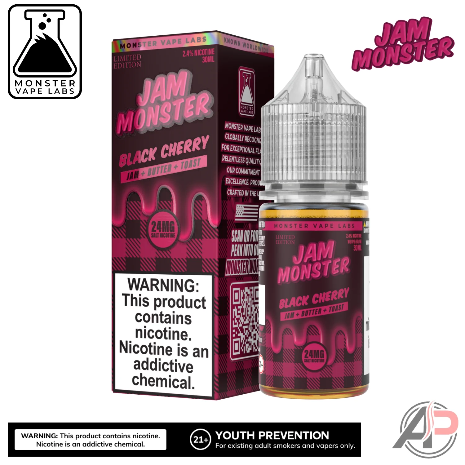 Black Cherry E-Liquid By Jam Monster Vape Labs 100mL - Image 2
