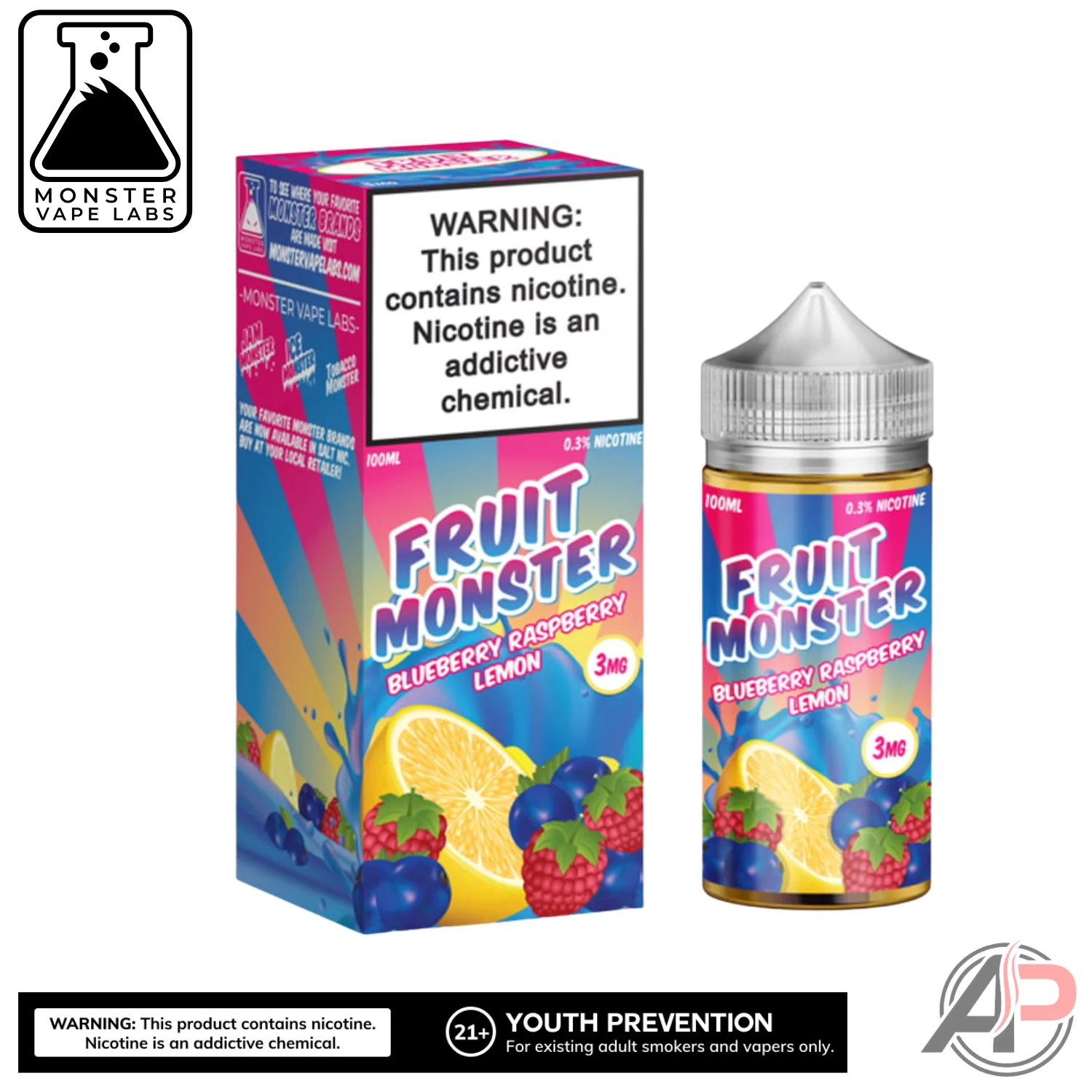 Blueberry Raspberry Lemon E-Liquid By Fruit Monster Vape Labs 100mL - Image 3