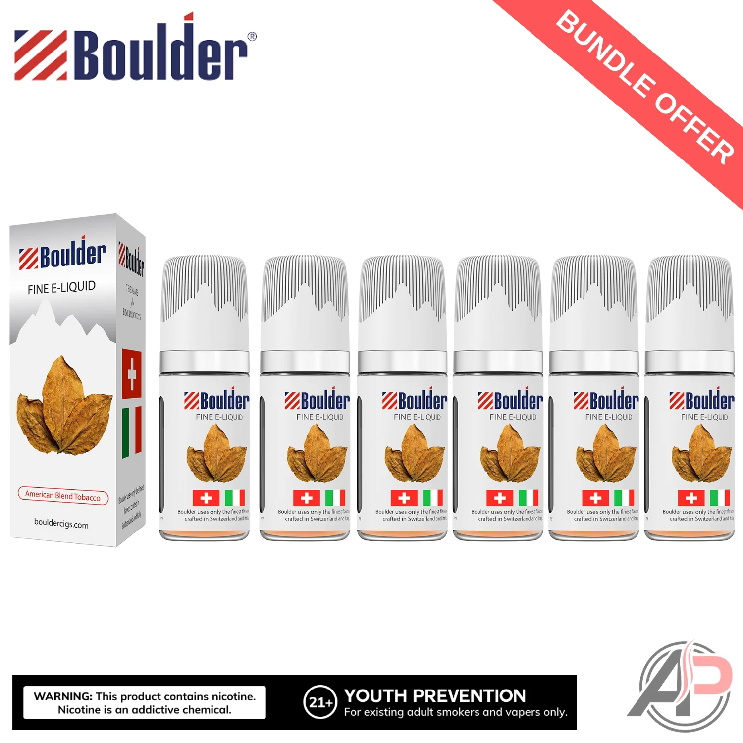 Boulder American Blend Tobacco E-Liquid 10mL 6 Bottle Bundle Box - Image 3