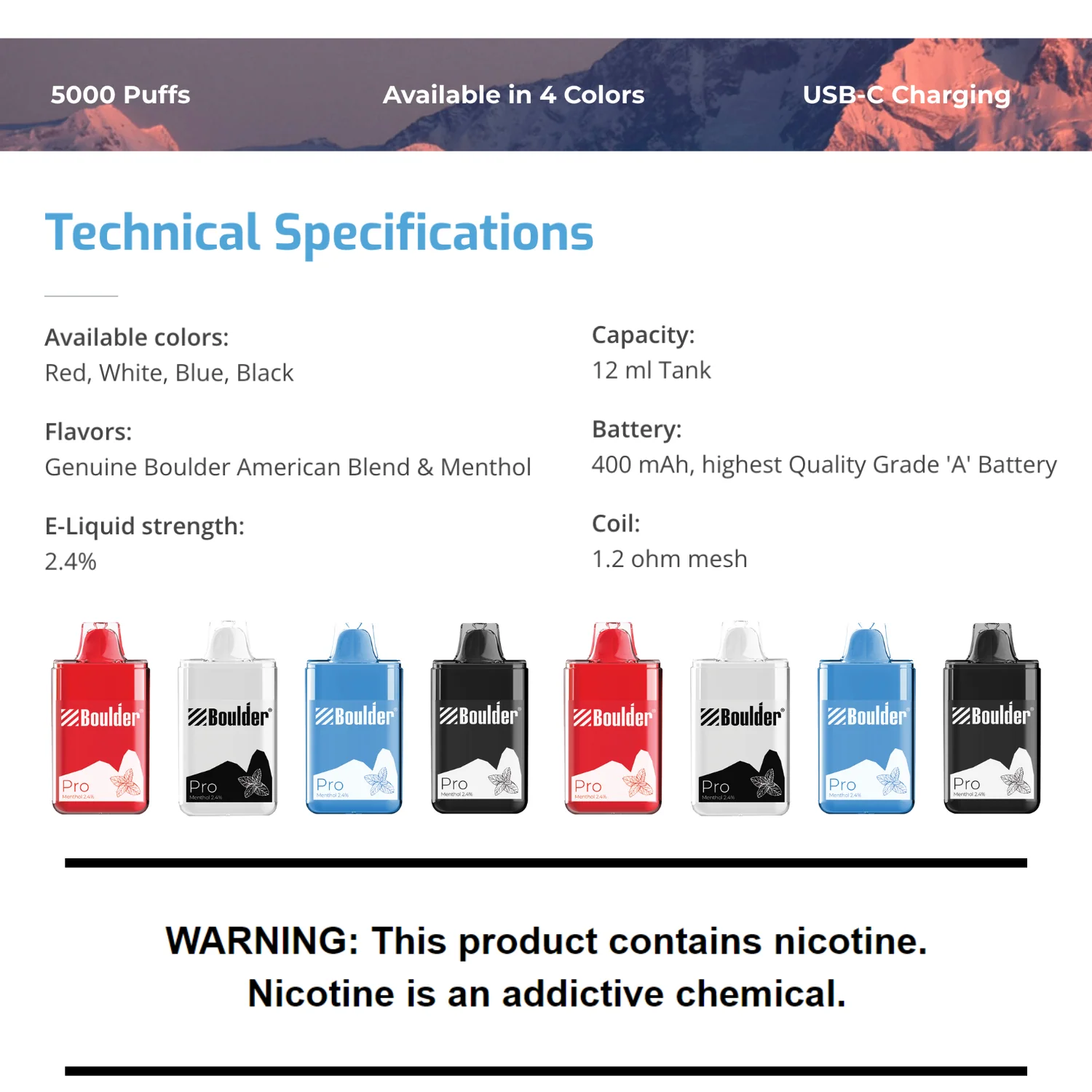 Boulder Pro Menthol 5000 Puffs Disposable Vape Device - Image 2