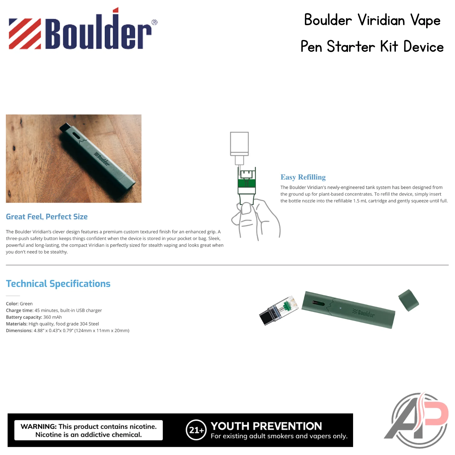 Boulder Viridian Vape Pen Starter Kit Device - Image 4