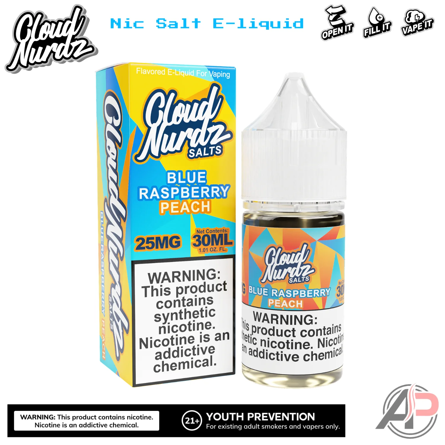 Cloud Nurdz Blue Raspberry Peach E-Liquid 100mL - Image 2
