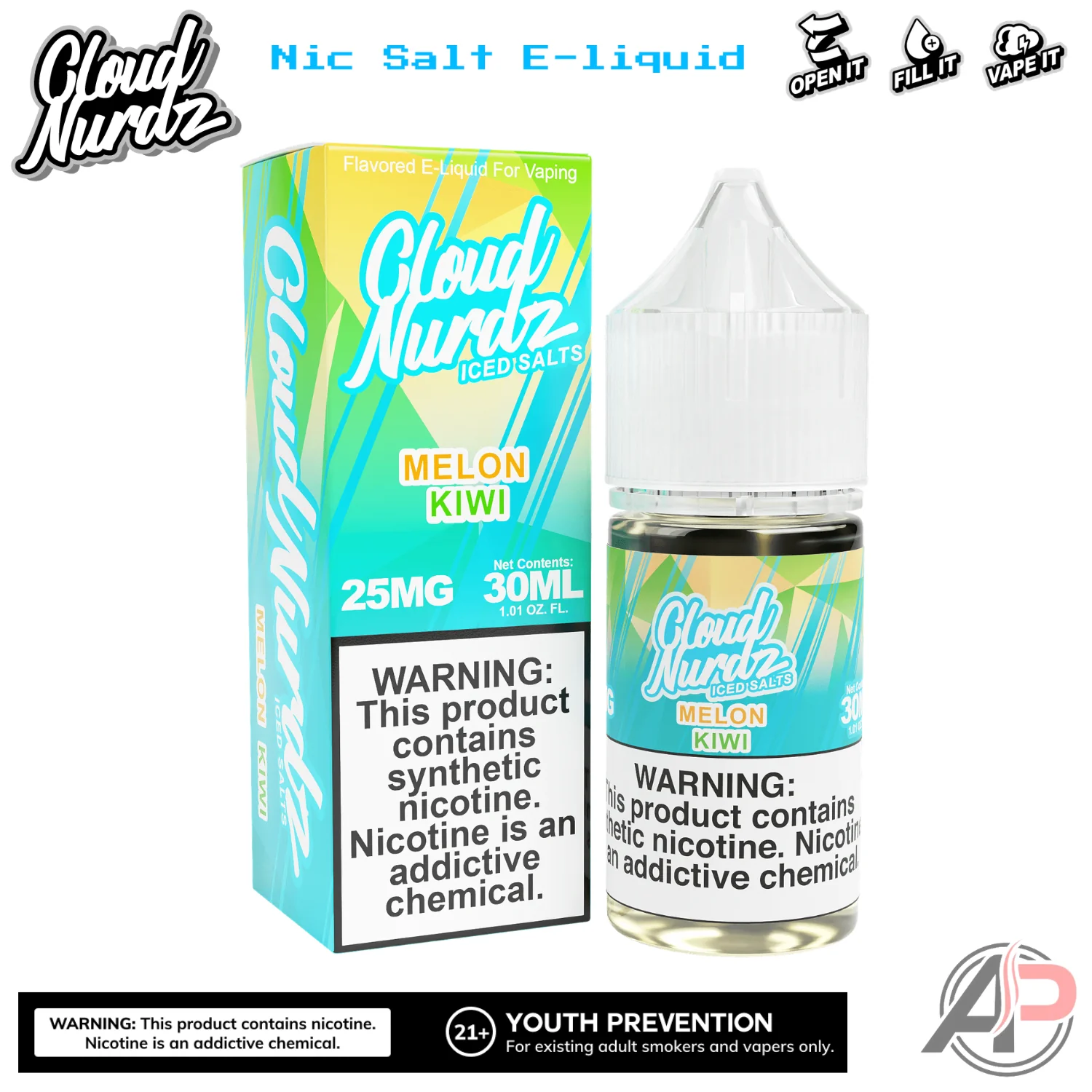 Cloud Nurdz Melon Kiwi Iced E-Liquid 100mL - Image 2