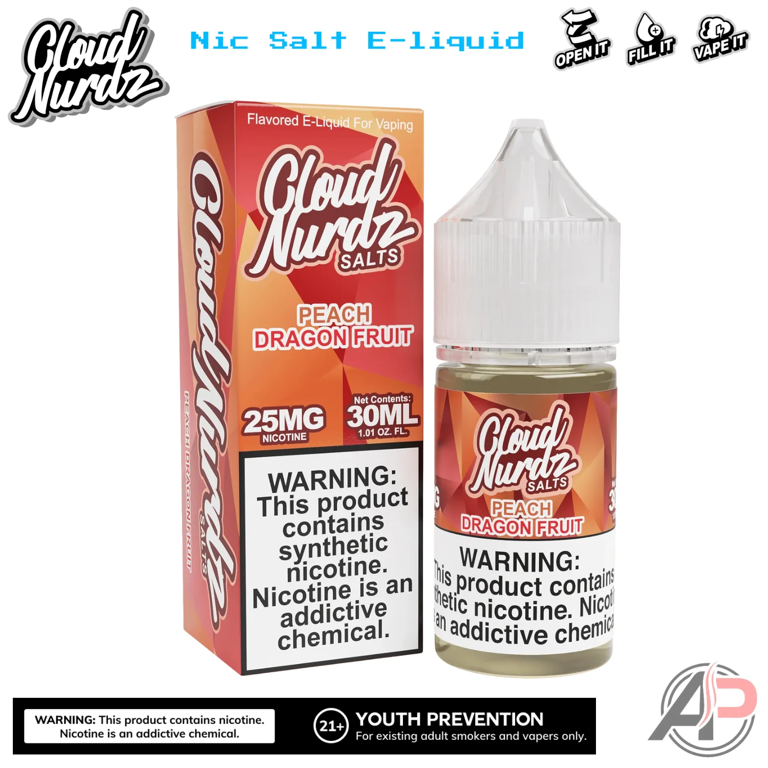 Cloud Nurdz Peach Dragon Fruit E-Liquid 100mL - Image 2