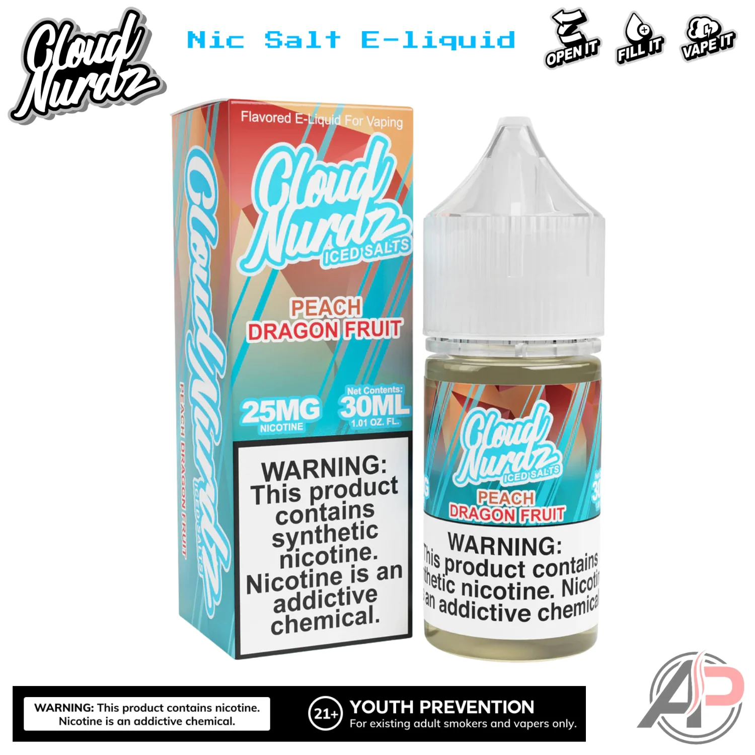 Cloud Nurdz Peach Dragon Fruit Iced E-Liquid 100mL - Image 2
