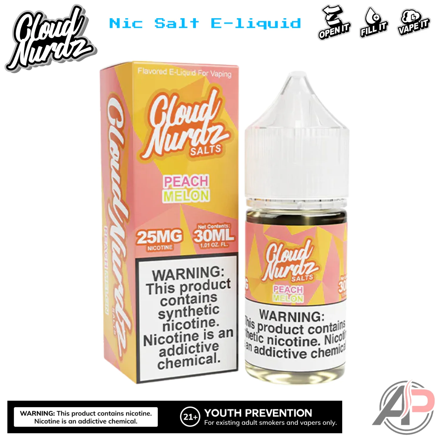 Cloud Nurdz Peach Melon E-Liquid 100mL - Image 2