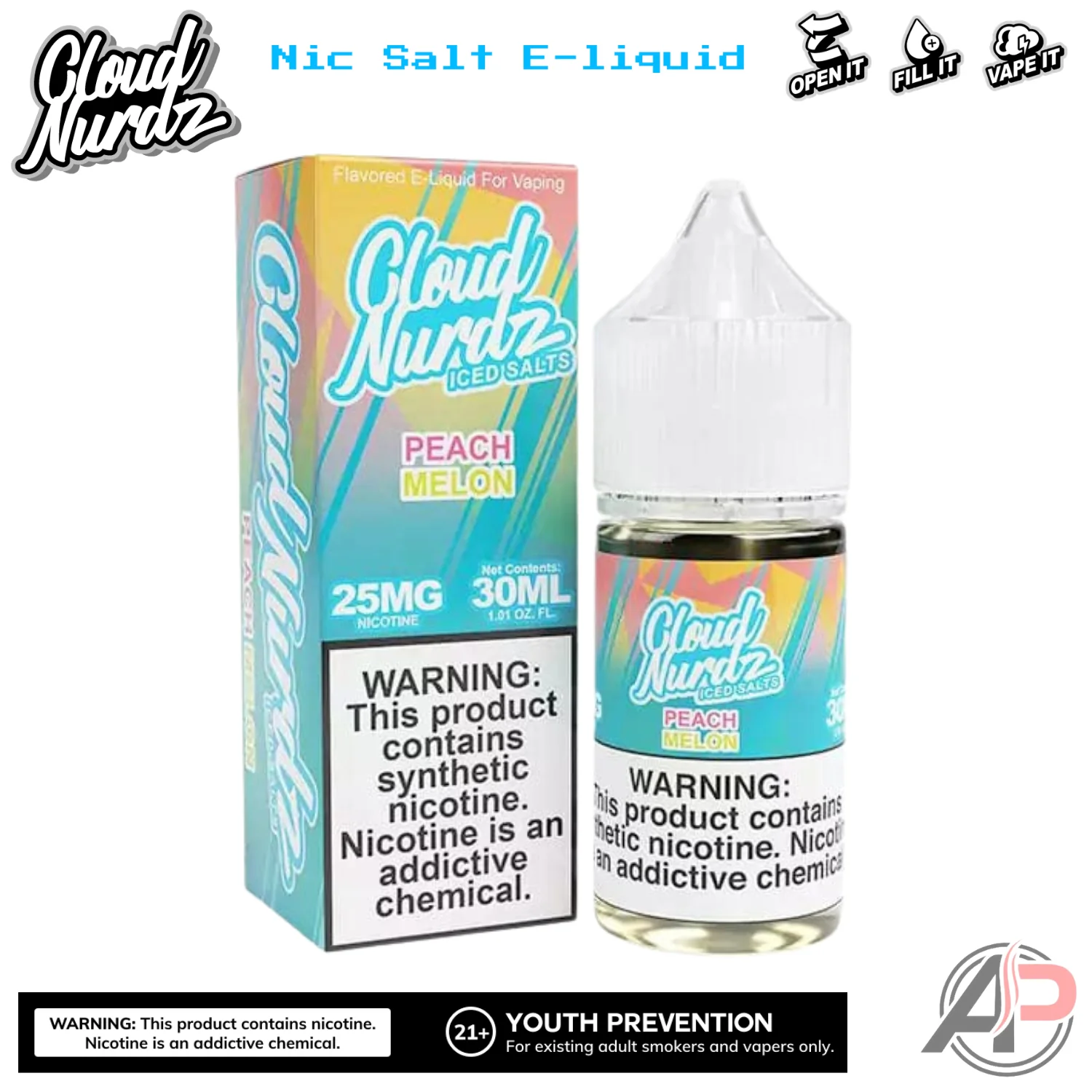 Cloud Nurdz Peach Melon Iced E-Liquid 100mL - Image 2