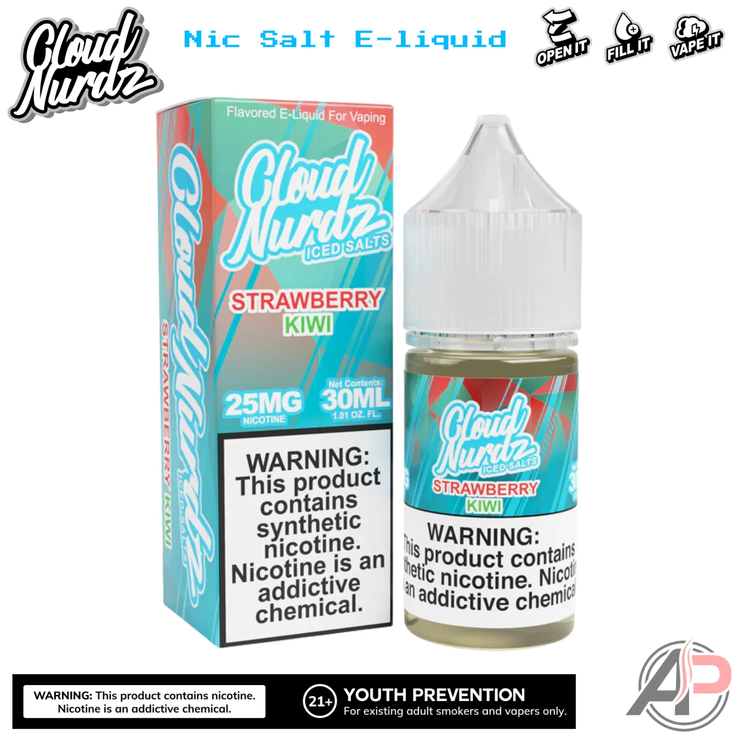 Cloud Nurdz Strawberry Kiwi Iced E-Liquid 100mL - Image 2
