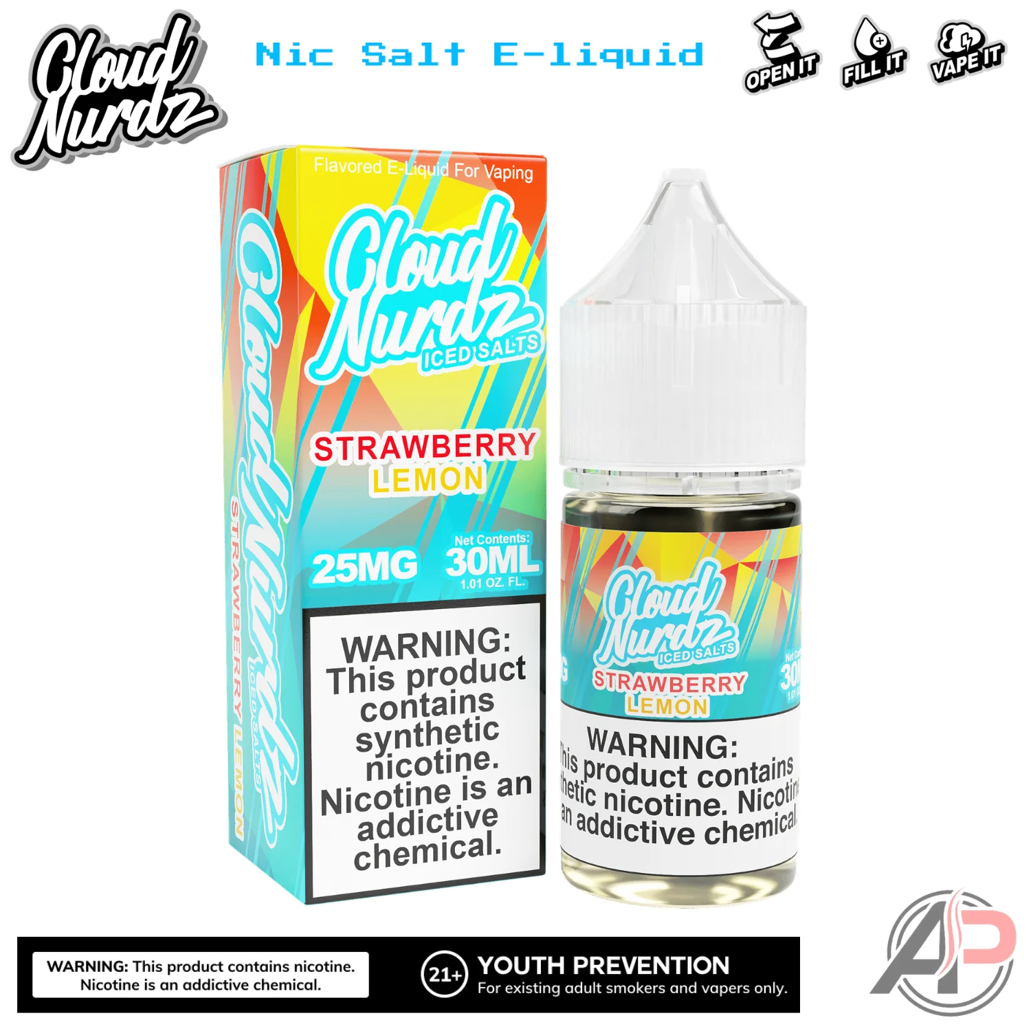 Cloud Nurdz Strawberry Lemon Iced E-Liquid 100mL - Image 2
