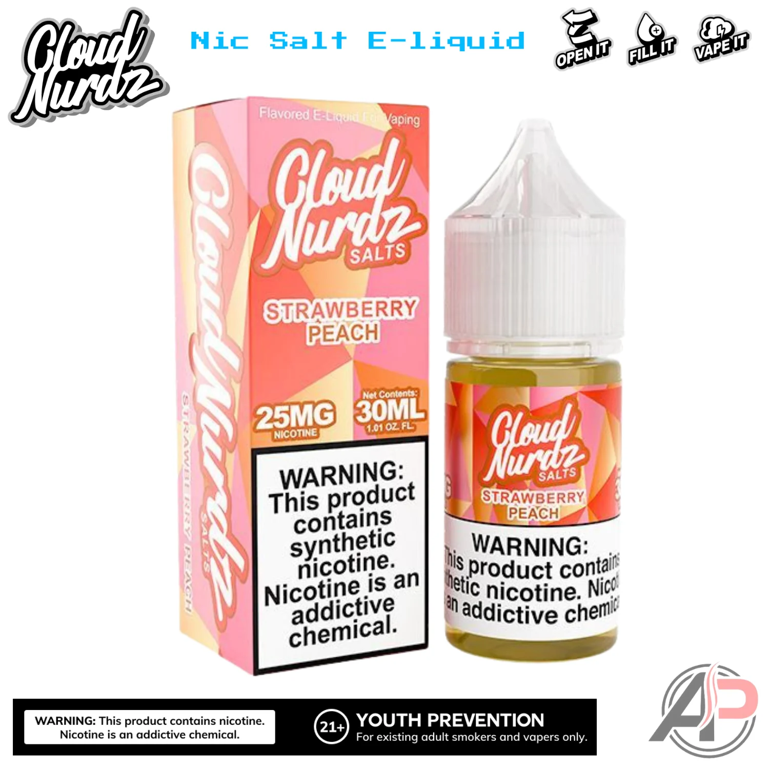Cloud Nurdz Strawberry Peach E-Liquid 100mL - Image 2