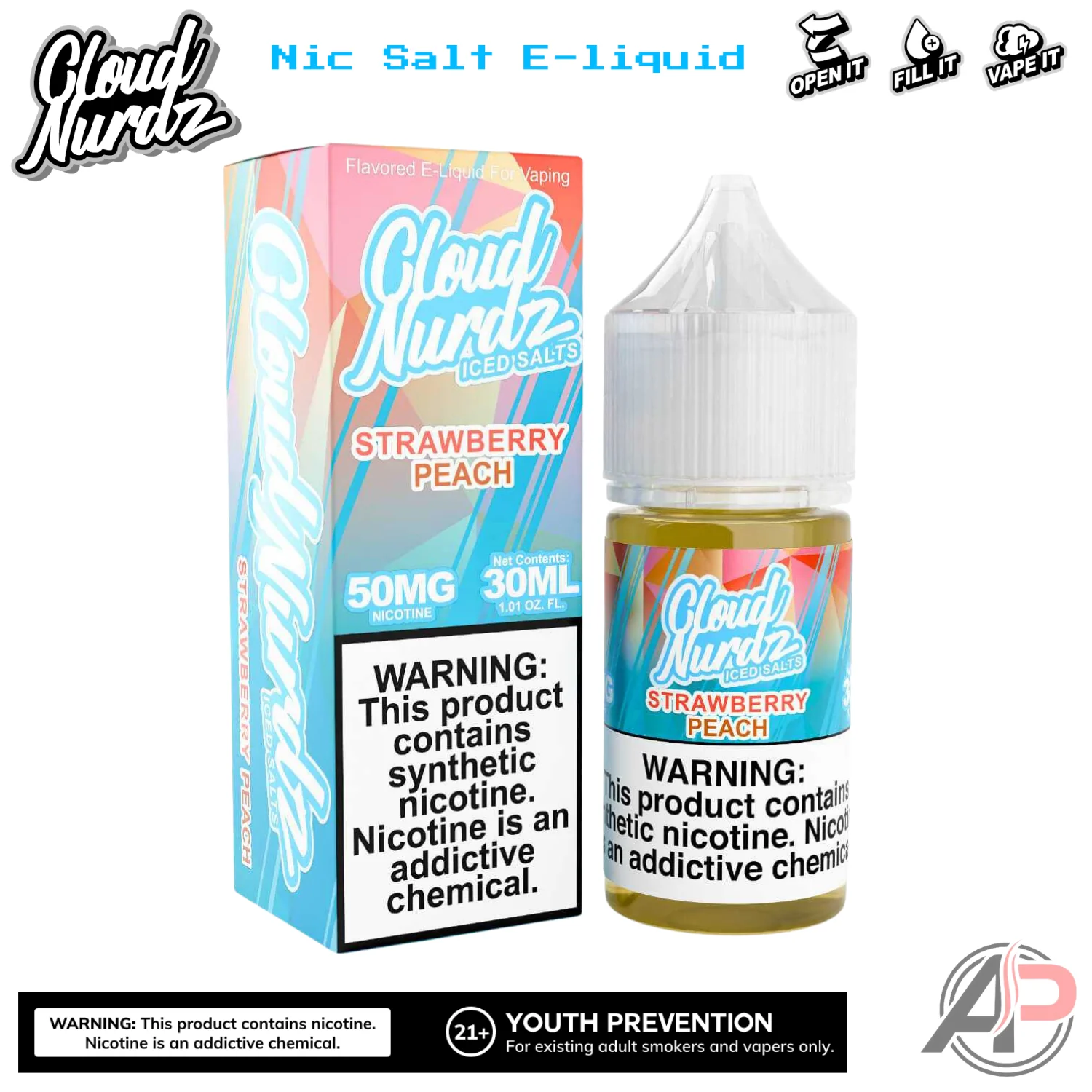 Cloud Nurdz Strawberry Peach Iced E-Liquid 100mL - Image 2