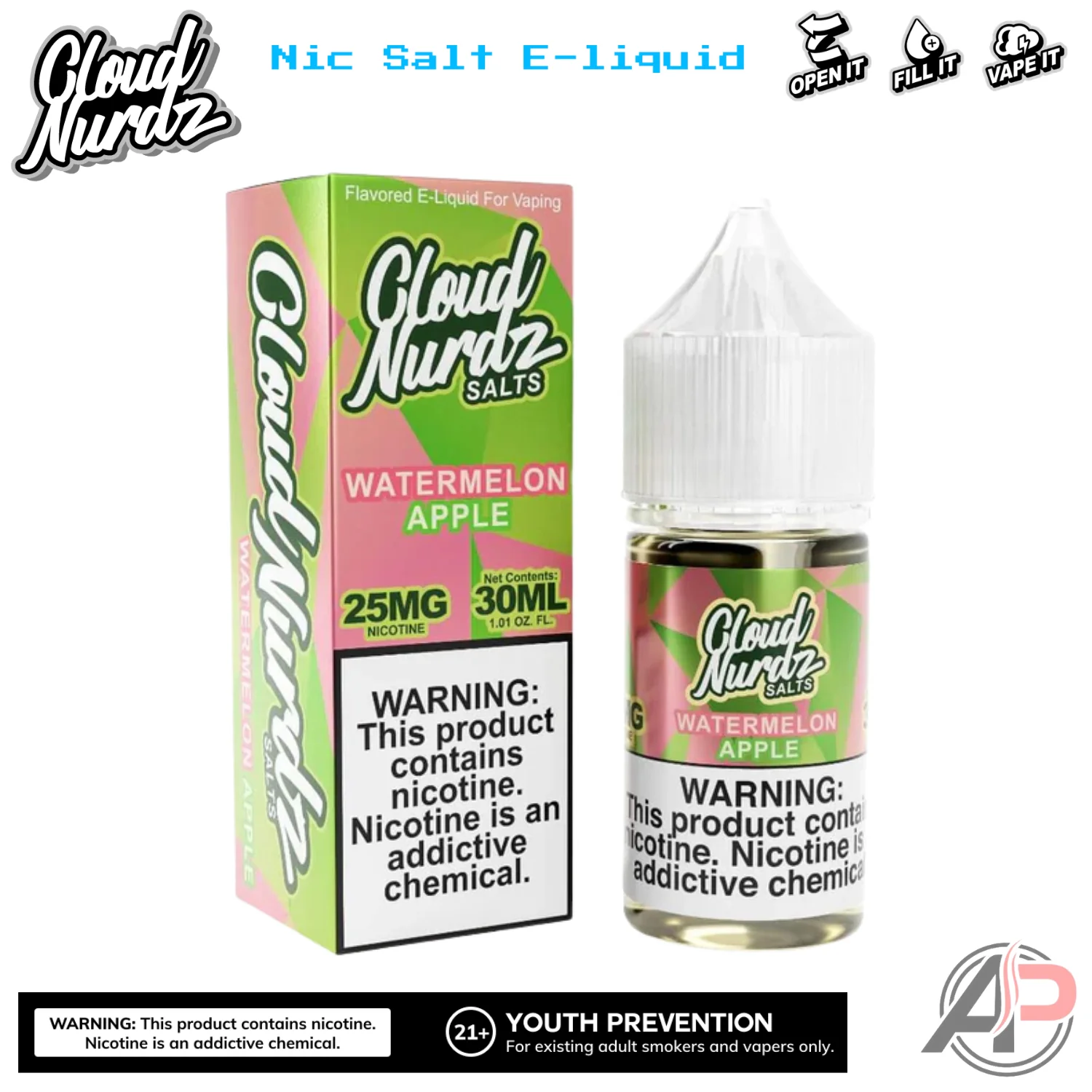Cloud Nurdz Watermelon Apple E-Liquid 100mL - Image 2
