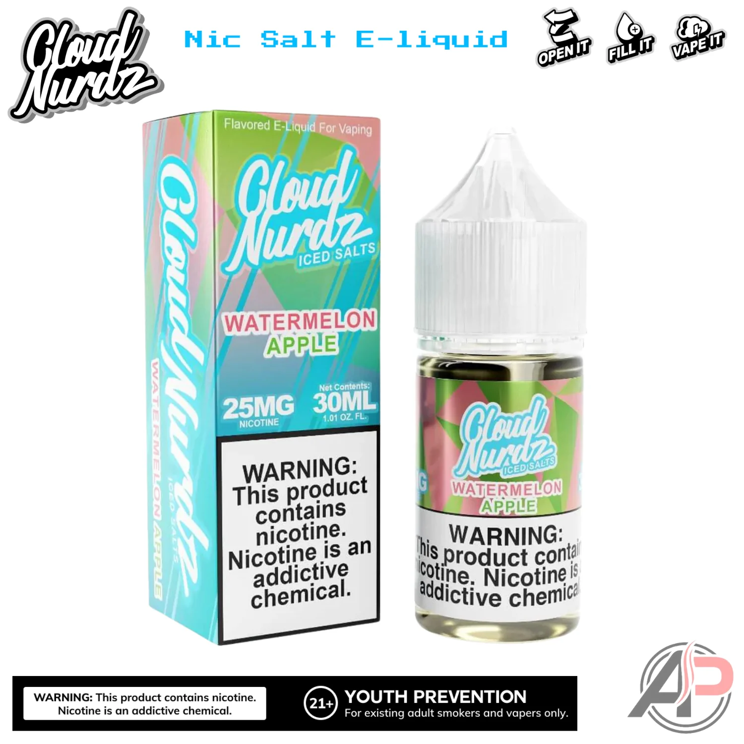 Cloud Nurdz Watermelon Apple Iced E-Liquid 100mL - Image 2