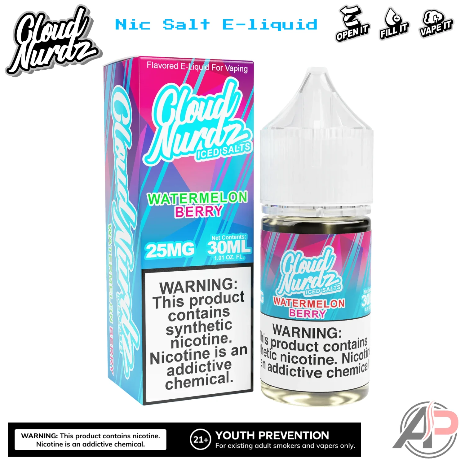 Cloud Nurdz Watermelon Berry Iced E-Liquid 100mL - Image 2