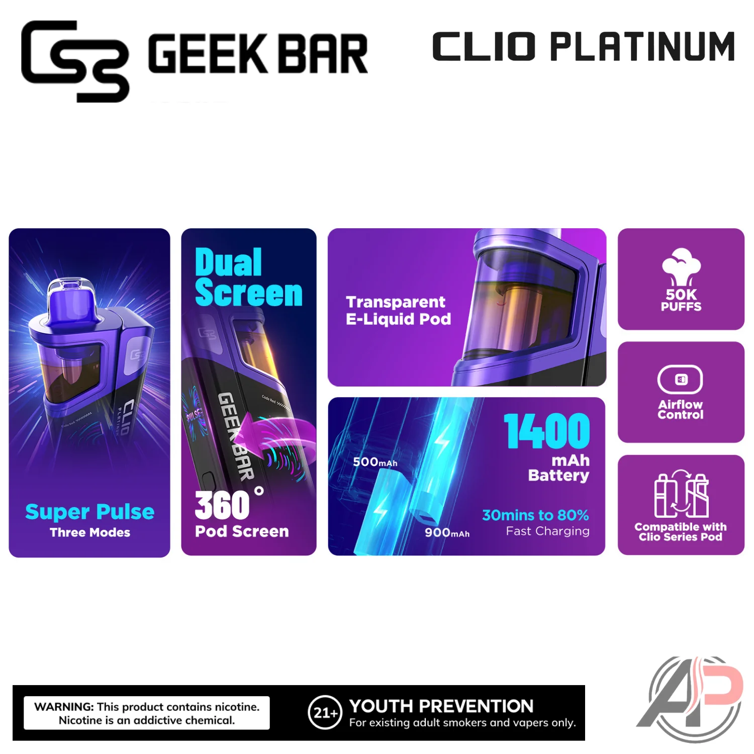 Geek Bar Clio Platinum 50,000 Puffs Disposable Vape Device Kit - Image 3