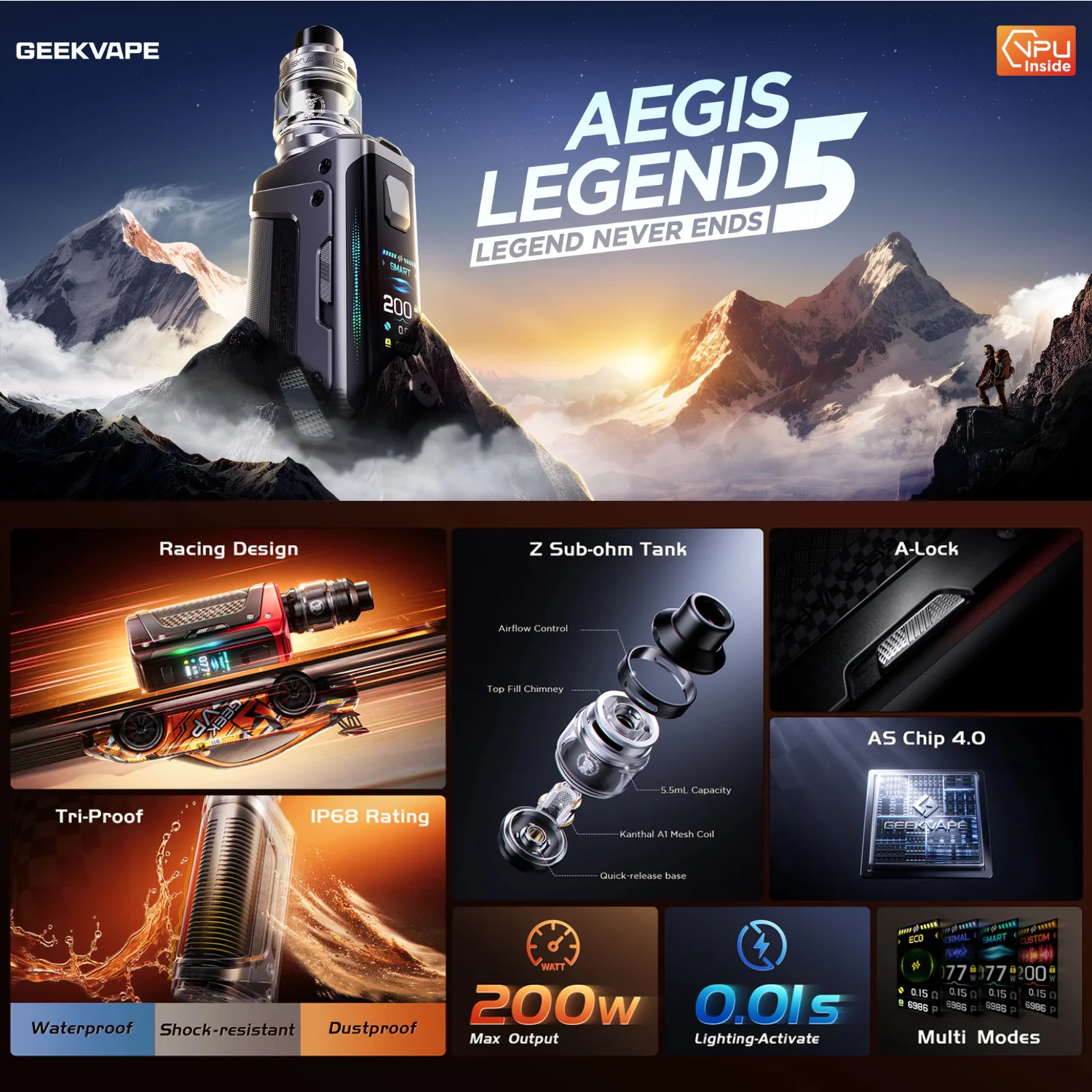 Geek Vape Aegis Legend 5 200W Mod Starter Kit Device - Image 2