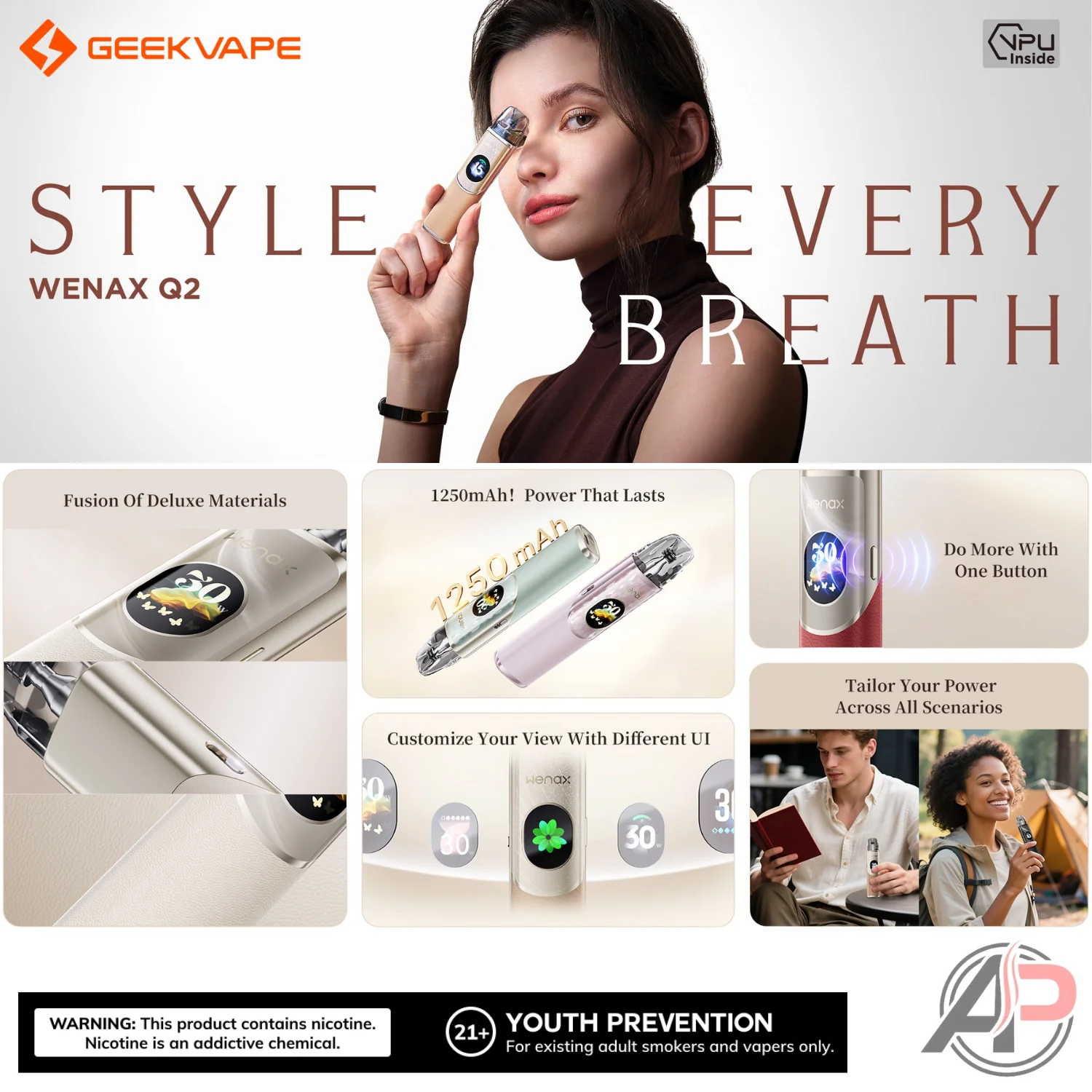 Geek Vape Wenax Q2 30W Pod System Starter Kit Device - Image 2