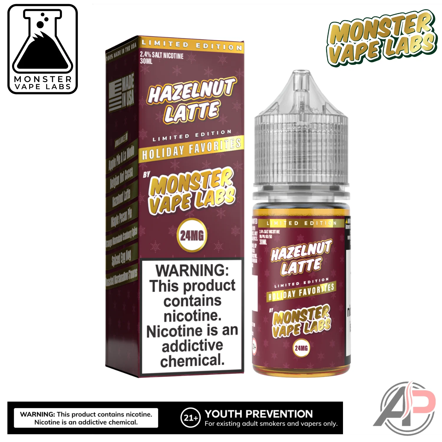 Hazelnut Latte E-Liquid By Holiday Monster Vape Labs 100mL - Image 3