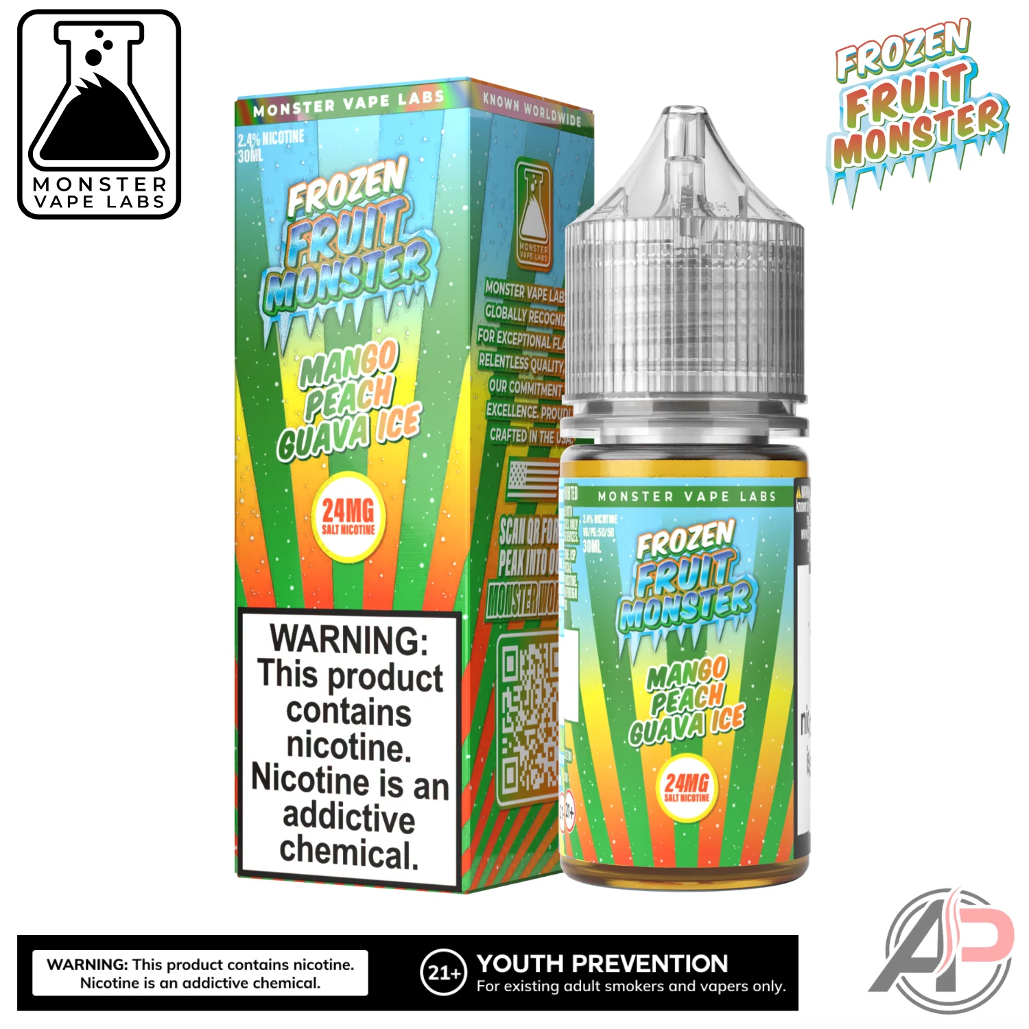 Mango Peach Guava Ice E-Liquid By Frozen Fruit Monster Vape Labs 100mL - Image 2
