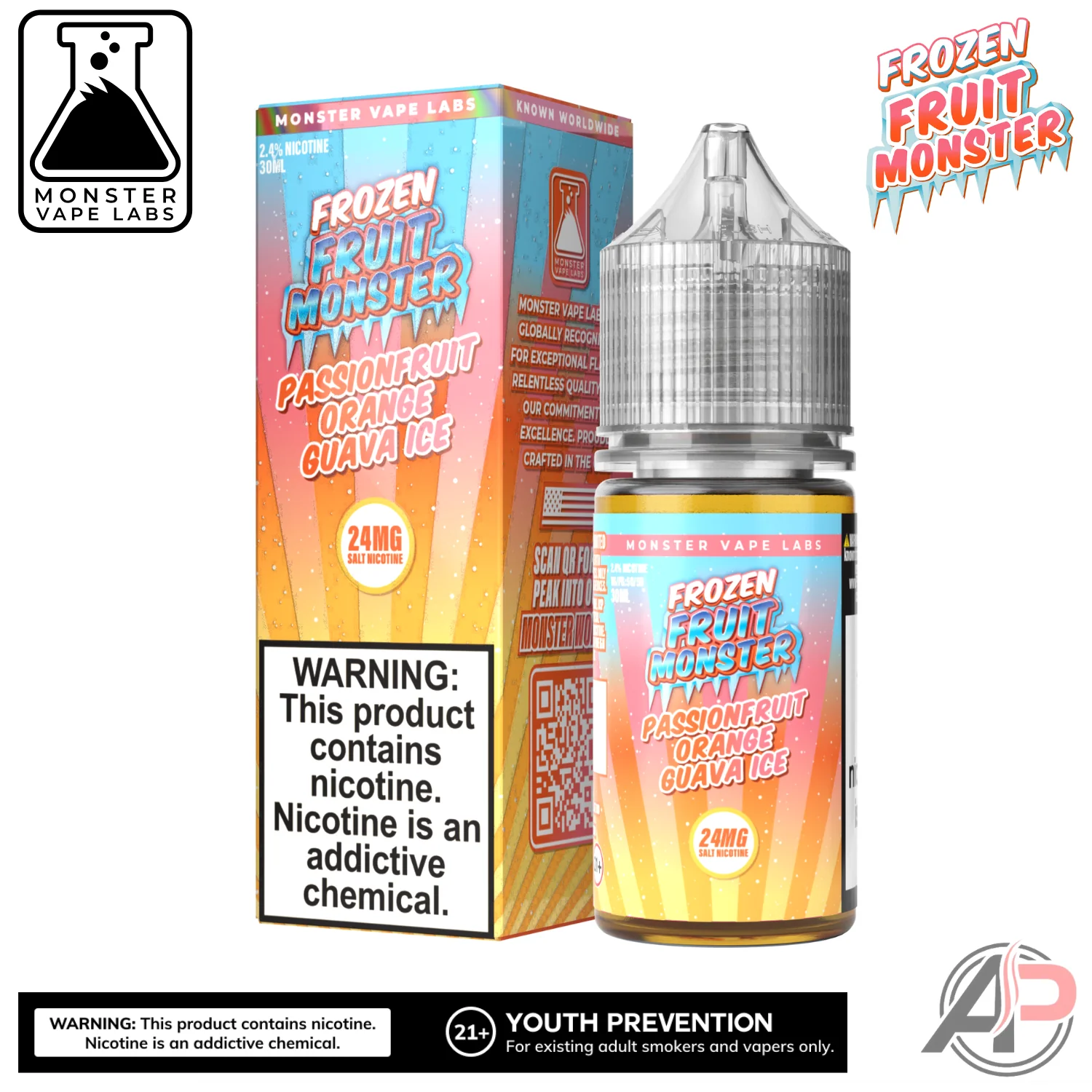 Passionfruit Orange Guava Ice E-Liquid By Frozen Fruit Monster Vape Labs 100mL - Image 2
