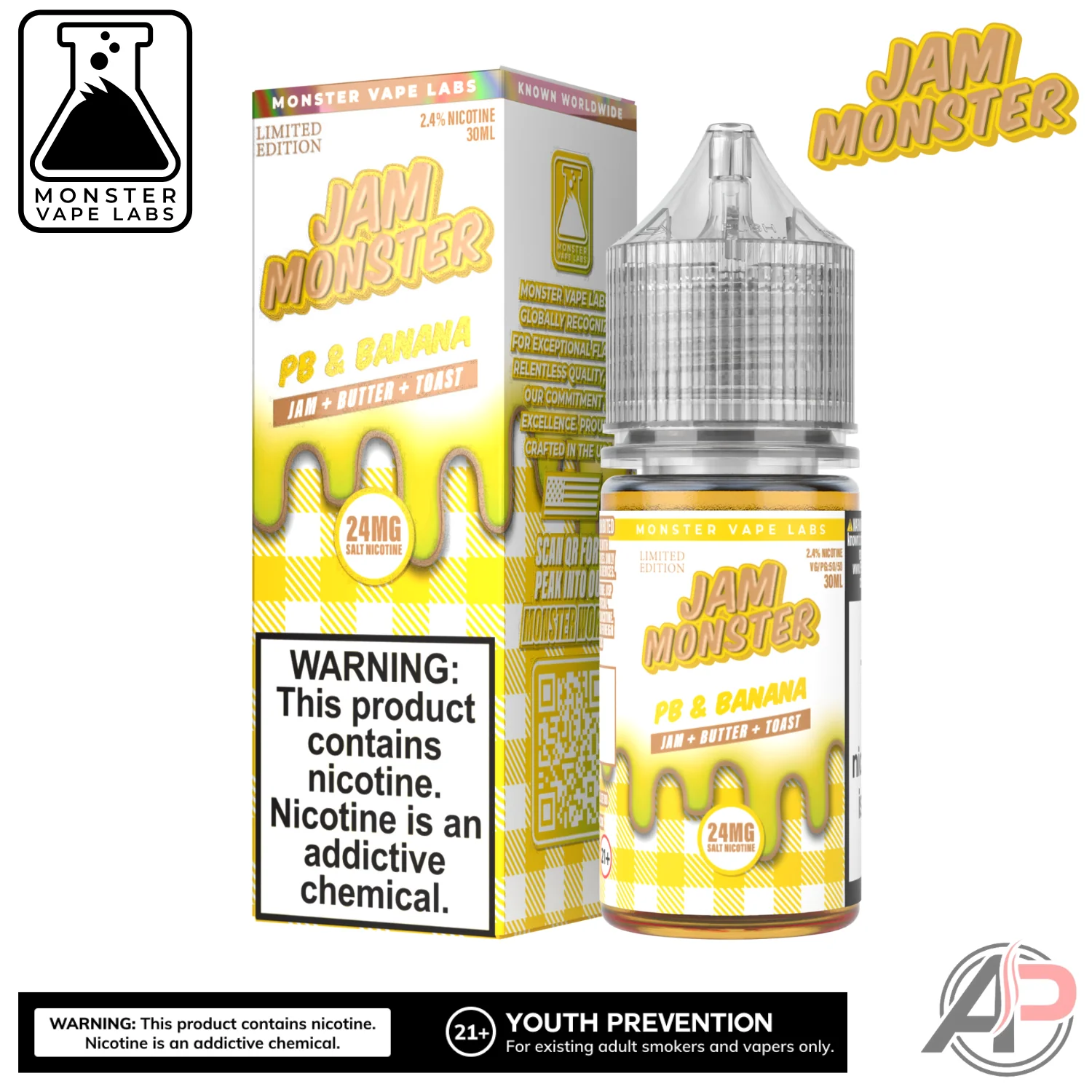 PB & Banana E-Liquid By Jam Monster Vape Labs 100mL - Image 2