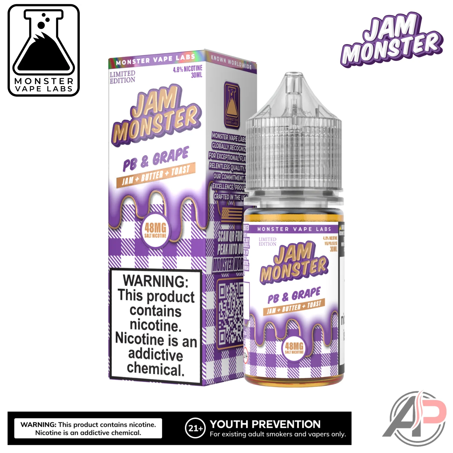 PB & Grape E-Liquid By Jam Monster Vape Labs 100mL - Image 2