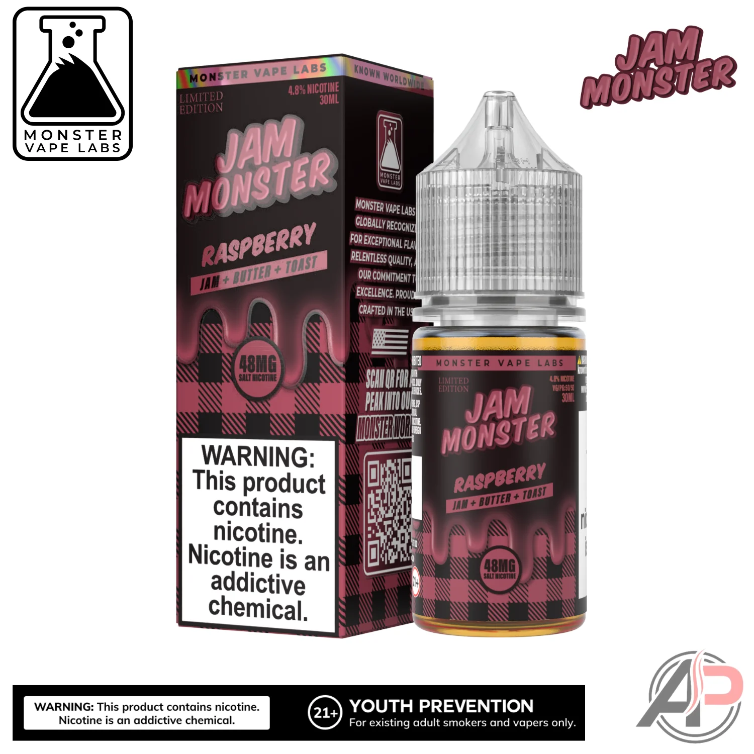 Raspberry E-Liquid By Jam Monster Vape Labs 100mL - Image 2