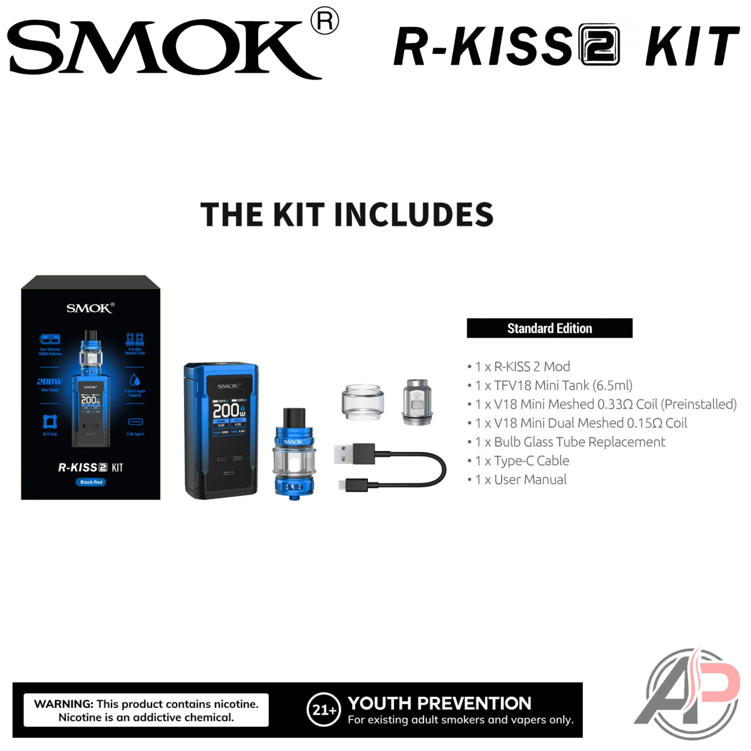 Smok R-Kiss 2 200W Box Mod Starter Kit Device - Image 10