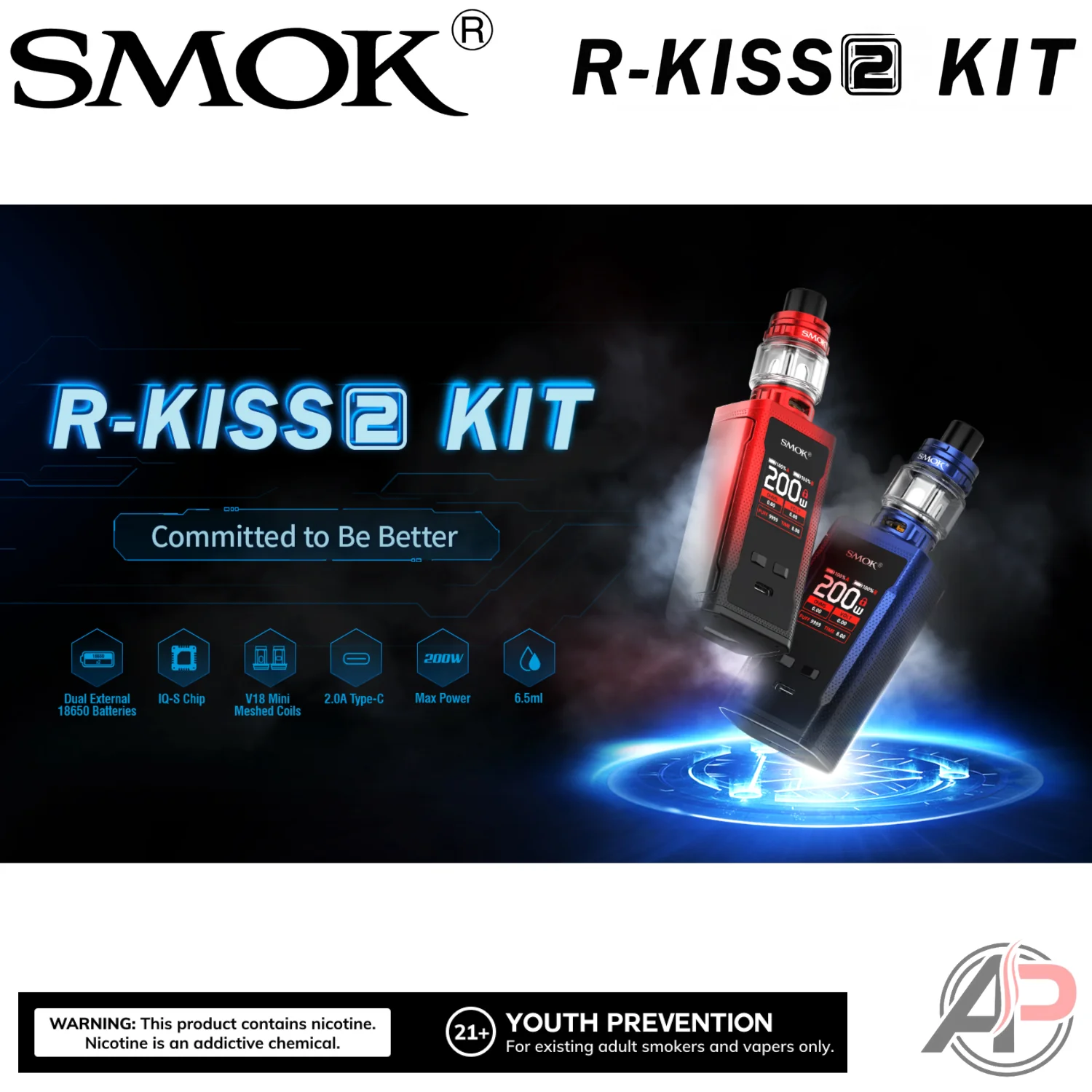 Smok R-Kiss 2 200W Box Mod Starter Kit Device - Image 2