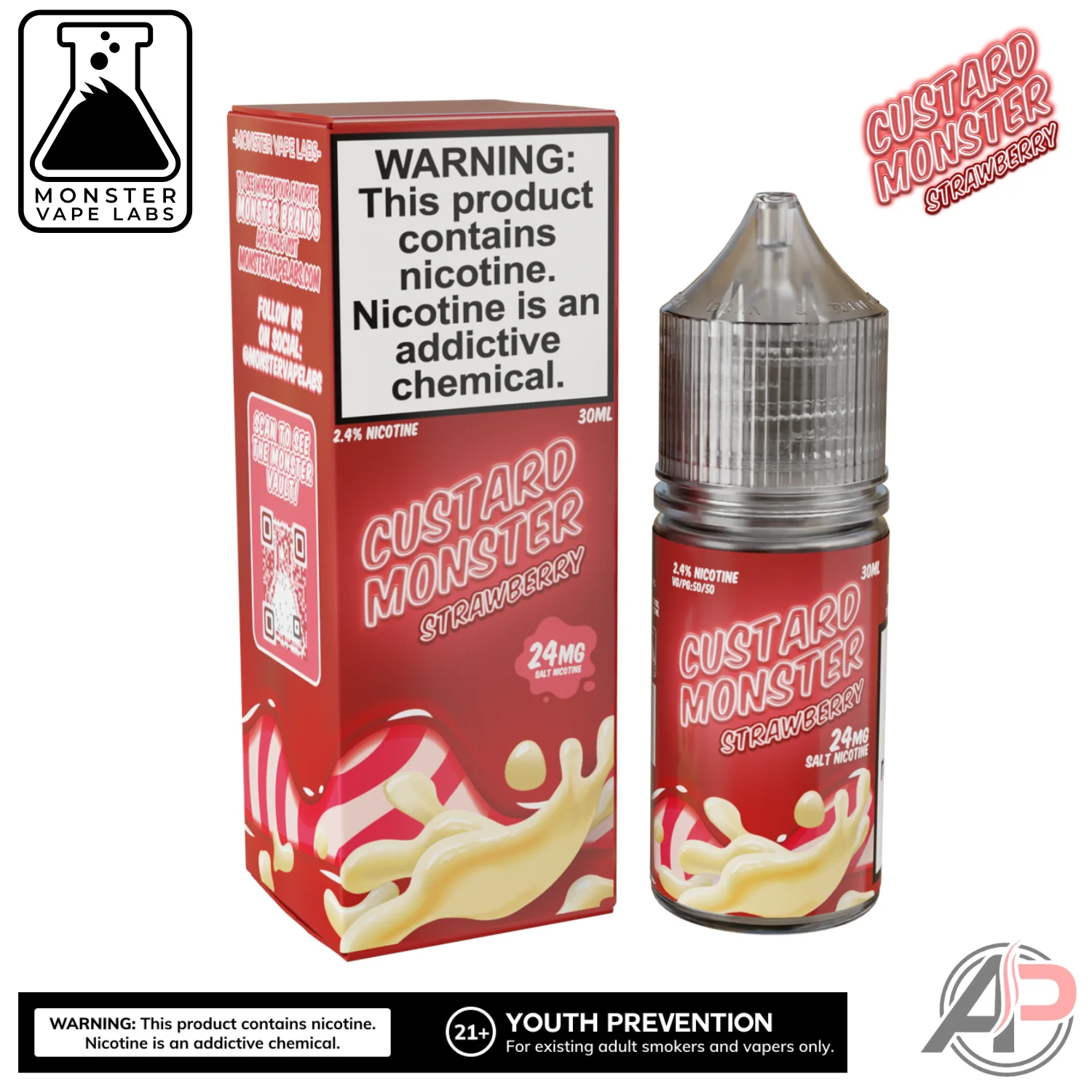 Strawberry E-Liquid By Custard Monster Vape Labs 100mL - Image 2