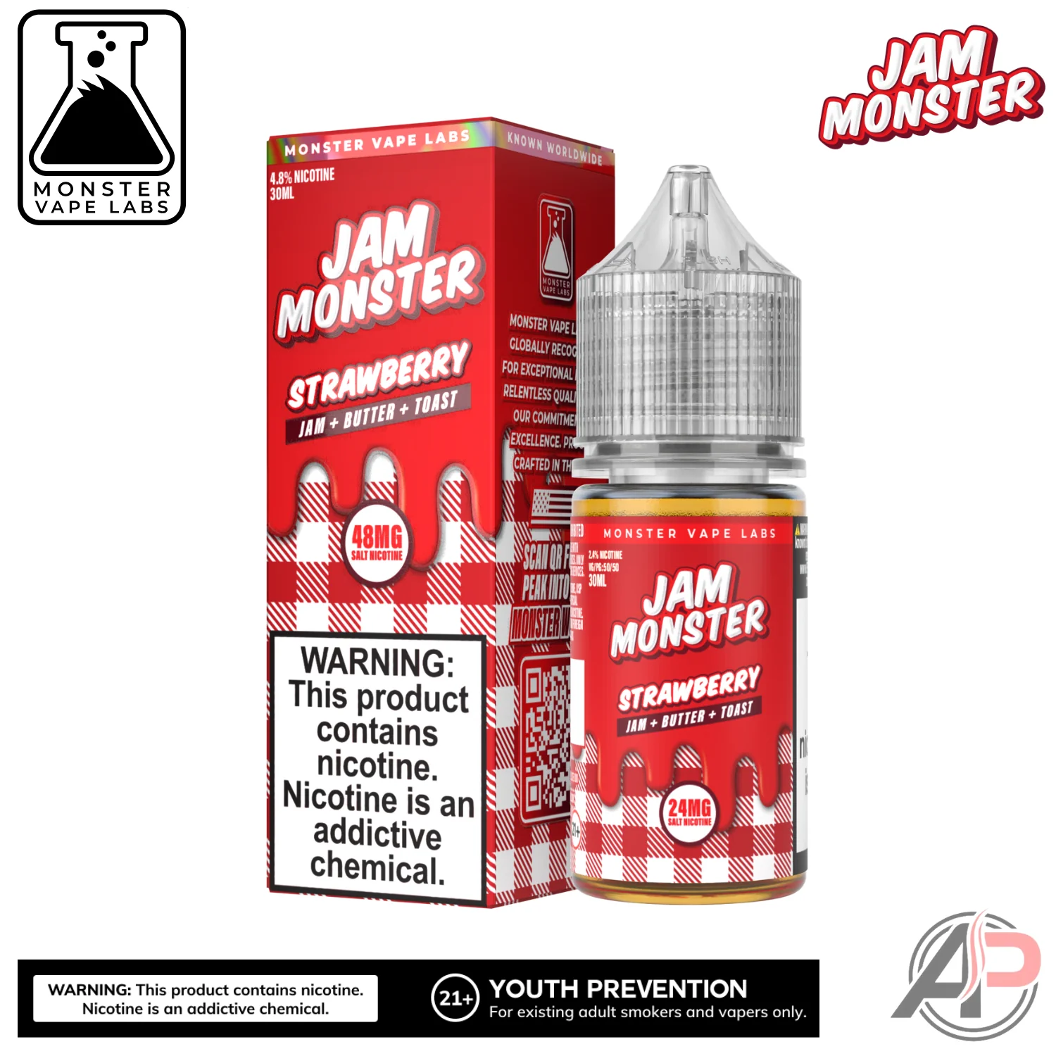 Strawberry E-Liquid By Jam Monster Vape Labs 100mL - Image 2
