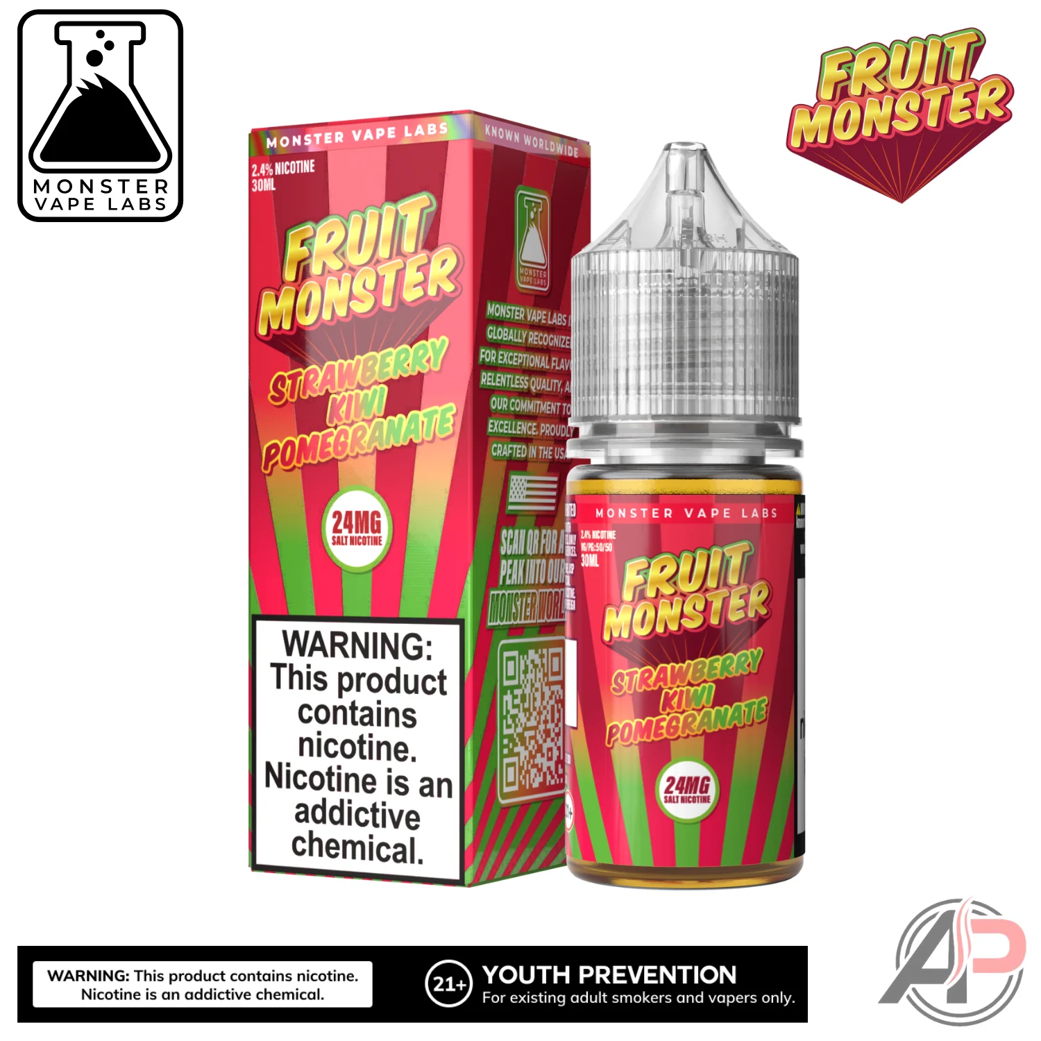Strawberry Kiwi Pomegranate E-Liquid By Fruit Monster Vape Labs 100mL - Image 2