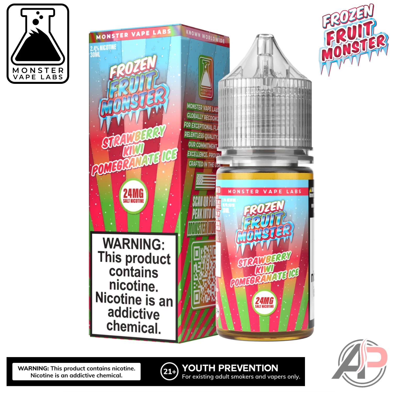 Strawberry Kiwi Pomegranate Ice E-Liquid By Frozen Fruit Monster Vape Labs 100mL - Image 2