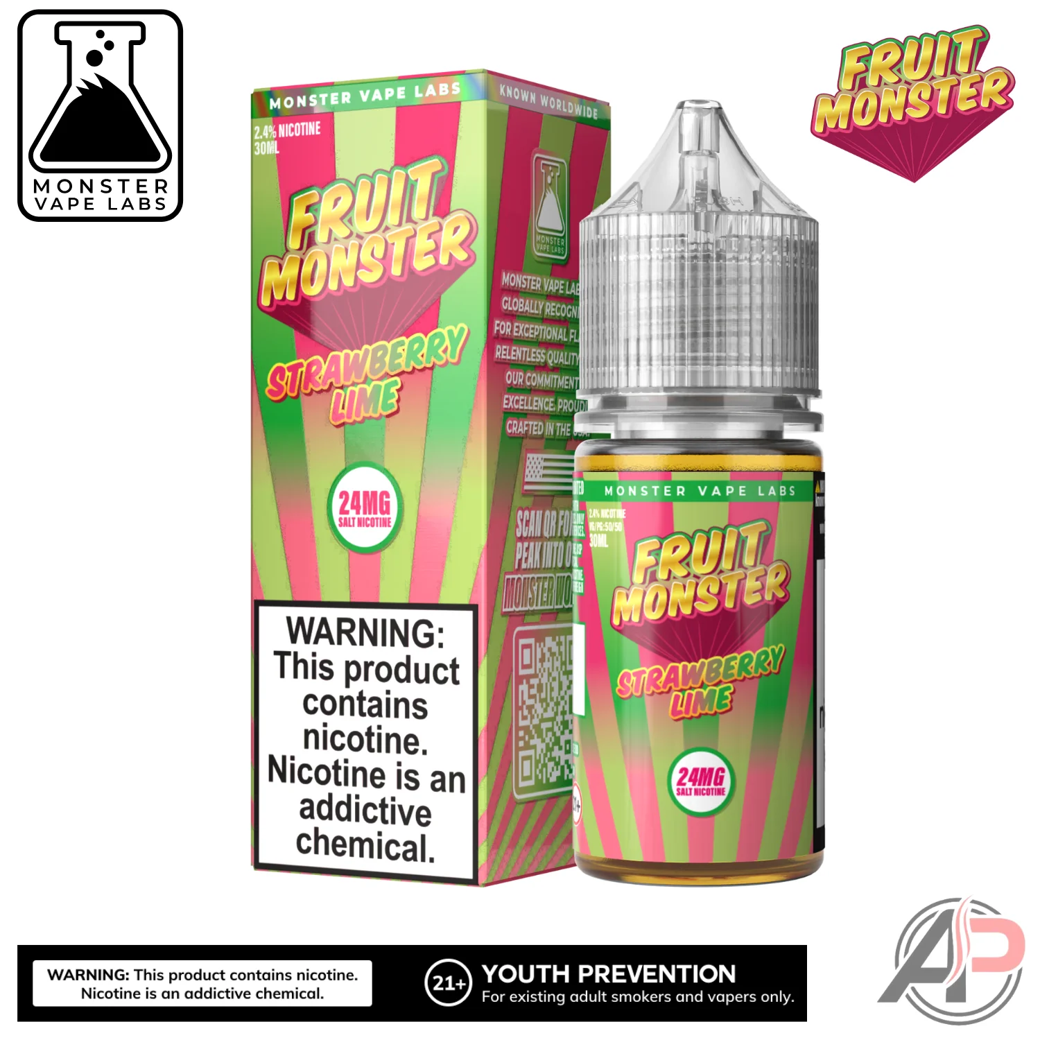Strawberry Lime E-Liquid By Fruit Monster Vape Labs 100mL - Image 2