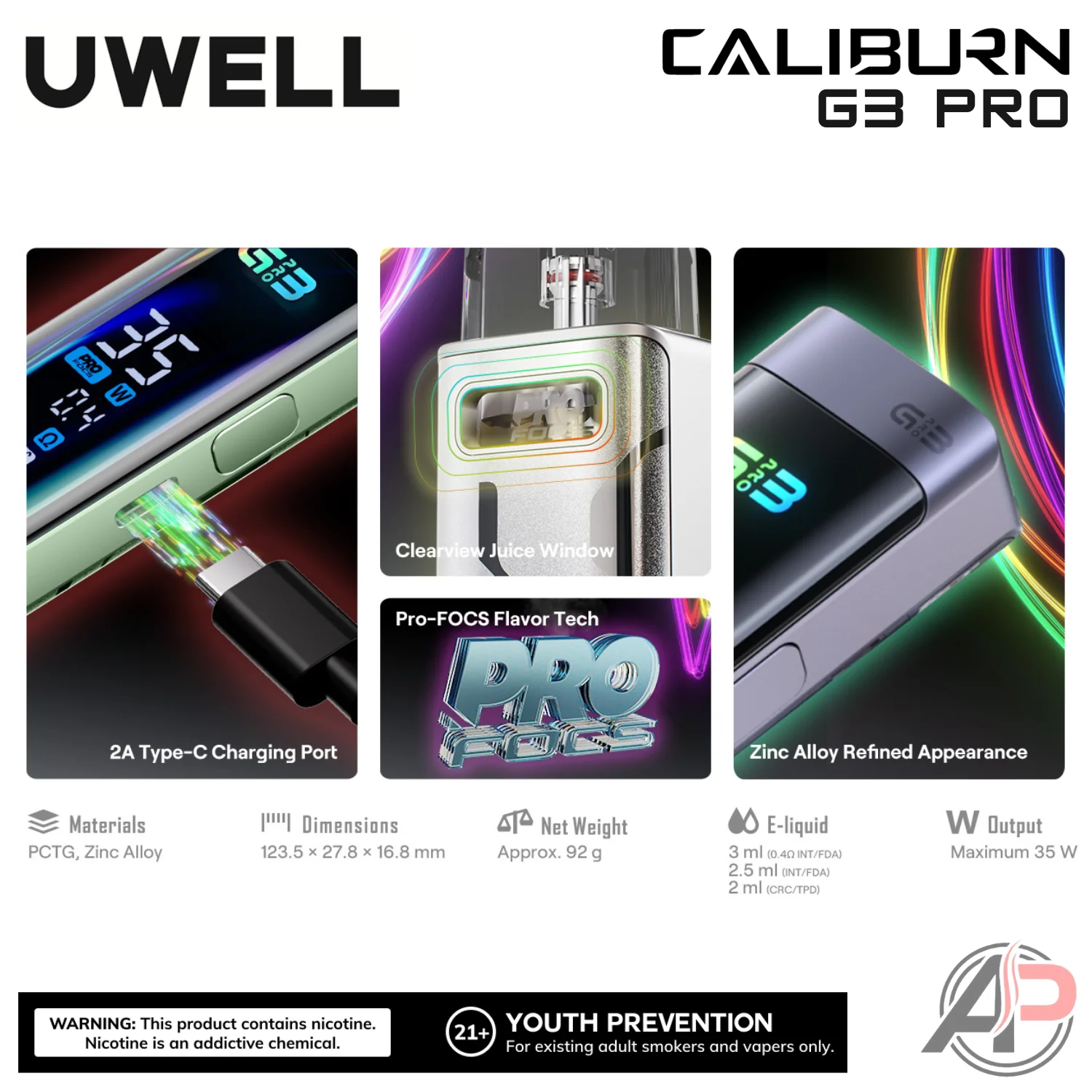 Uwell Caliburn G3 Pro Pod System Starter Kit Device - Image 5