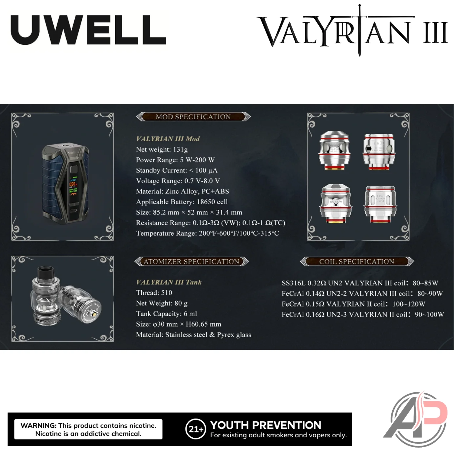 Uwell Valyrian 3 200W Box Mod Starter Kit Device - Image 11