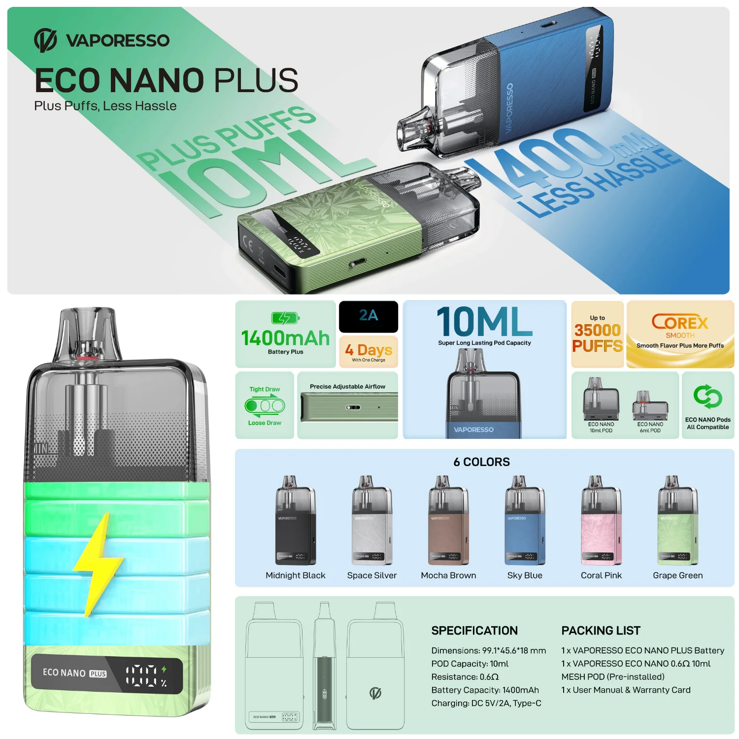 Vaporesso Eco Nano Plus Pod System Starter Kit Device - Image 2