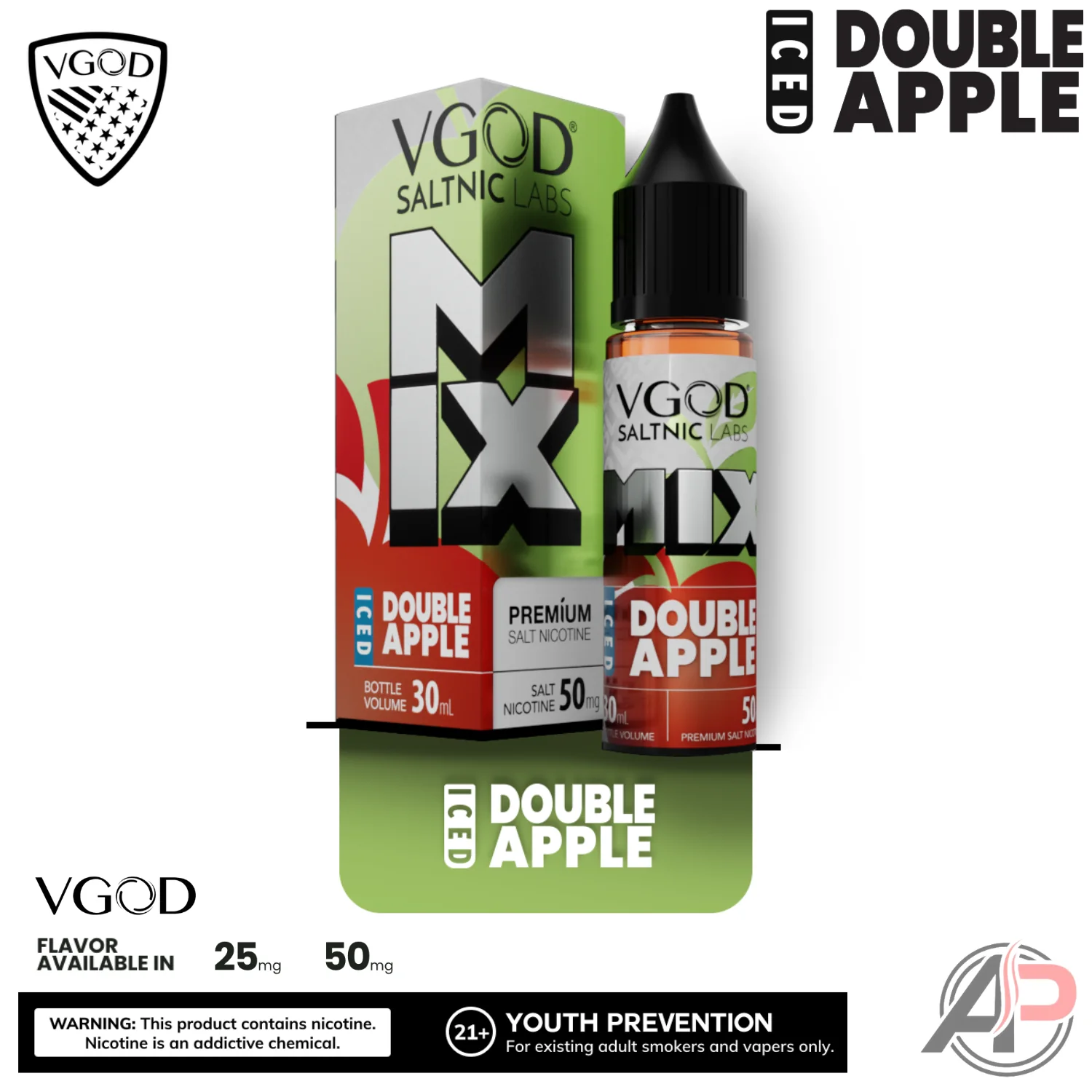 Vgod Mix Iced Double Apple 30mL Salt Nic - Image 2