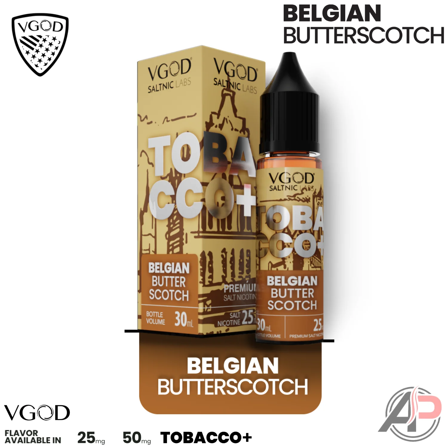 VGOD Tobacco Plus Belgian Butterscotch 30mL Salt Nic - Image 2