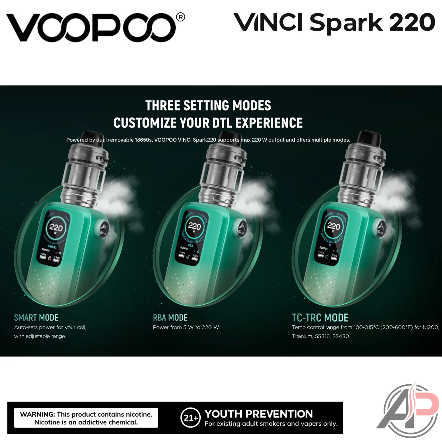 Voopoo Vinci Spark 220W Box Mod Starter Kit Device - Image 3